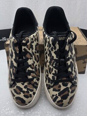 Coach High Line Leather Sneaker With Classic Leopard Print Women's 10
